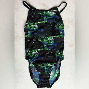 Adidas Vortex One Piece Swimsuit Black Green UPF‎ 50 size 38